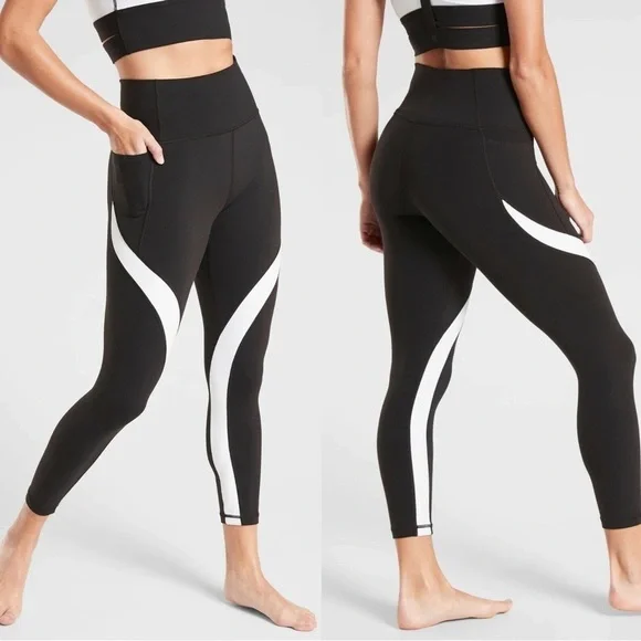 Athleta • Colorblock Salutation Stash Pocket Tight 7/8 black white leggings - Picture 12 of 12